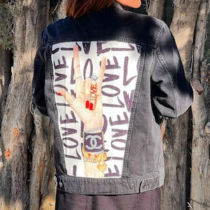 Customized Denim Jacket with Rock Music - Black Love Rock Music Jacket - Black Jacket - Rock Music Apparel - Rock Style - Rock song