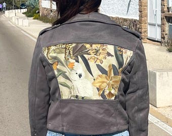 Vintage Woman Grey Velvet Jacket - Woman Jacket - Bomber grey jacket -Customized jacket - Upcycled jacket