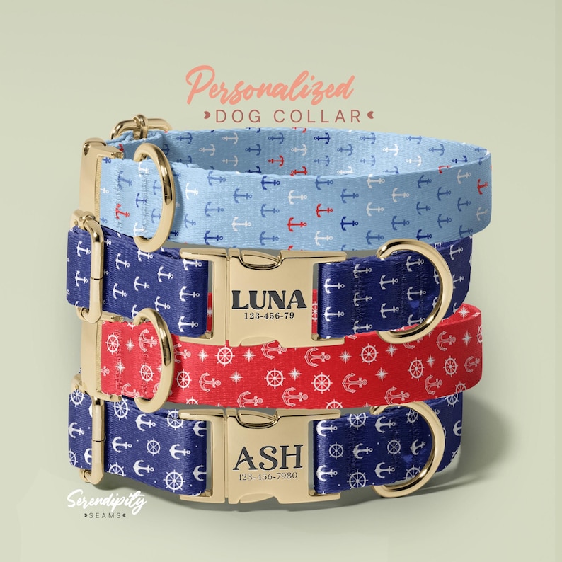 Anchor Dog Collar With Engraved Name, Ship Anchor Gift For Dog Lover, Dog Birthday Present, Unique Gift For Dogs, (P67) image 1