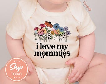 I Love My Mommies Floral Onesies® Brand, Lesbian Moms Bodysuit, Pregnancy Announcement, LGBT Baby Outfit, (KA-PRI35)