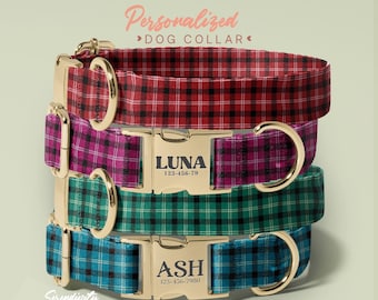 Stripe Or Plaid Dog Collar, Engraved Name on Dog Collar, Gift for Dogs, Collar for Small to Large Dogs, (P8)