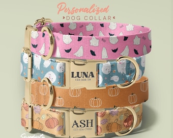Halloween Dog Collar With Name Engraving, Fall Custom Engraved Name Dog Collars, Thanksgiving Personalized Engraved Name Dog Collar(P199)