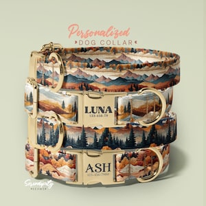 Woodland Forest Dog Collar, Engraved Dog Collar, Personalized Dog Collar with Name, Gift for Dog Lover, Unique Dog Collar, (P109)