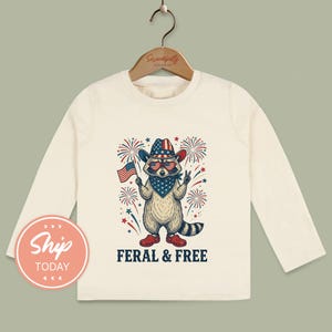 Feral And Free Kid Shirt | 4th Of July Toddler Shirt | Patriotic Raccoon Kids Tee | Independence Day Youth Clothing(KA-JUL47) bild 6