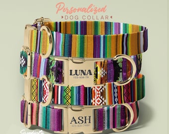 Bohemian Dog Collar, Tribal Dog Dollar Gift, Colorful Leather Dog Collar, Customized Pet Accessories, Adjustable Size, (P22)