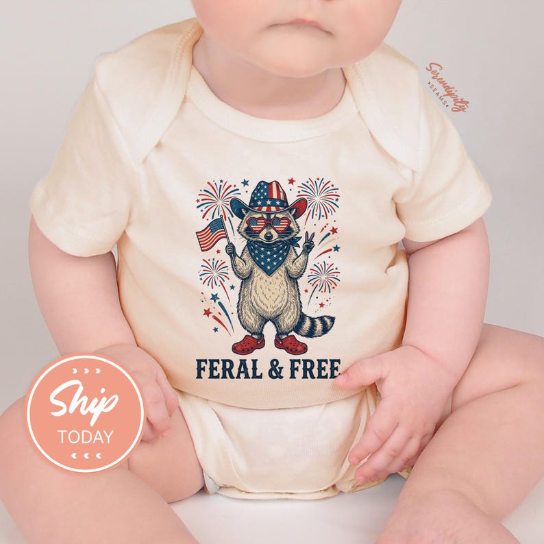 Feral And Free Kid Shirt | 4th Of July Toddler Shirt | Patriotic Raccoon Kids Tee | Independence Day Youth Clothing(KA-JUL47) bild 4