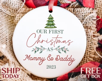 Our First Christmas As Mommy & Daddy Christmas Ornament, Holiday Gift For Mom Dad, New Baby Ornament, Pregnancy Announcement
