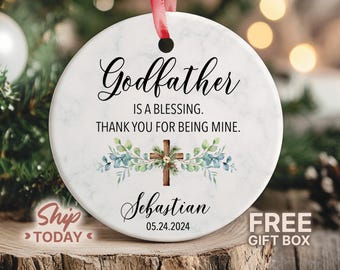 Godfather Christmas Ornament: Personalized Godparent Gift For Him, Baptism Thank You Ornament Keepsake(O-106)