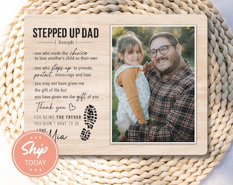 Father's Day Gift for Stepdad |Personalized Stepped Up Dad Picture Frame | Custom Wood Photo Frame Step Father Gift  (B-DAD24)