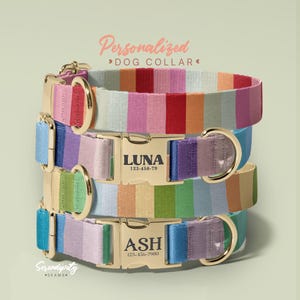 Personalized Striped Dog Collar, Soft & Adjustable, Collars for Small Medium Large Dogs, Colorful Pet Collar, Dog Collar With Name, (P12)