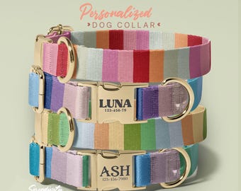Personalized Striped Dog Collar, Soft & Adjustable, Collars for Small Medium Large Dogs, Colorful Pet Collar, Dog Collar With Name, (P12)