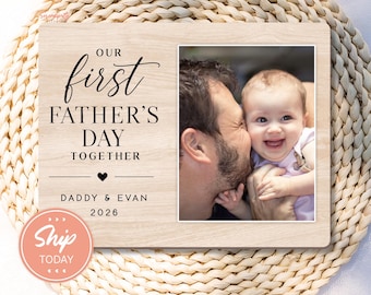 Our First Father's Day Keepsake Picture Frame | Custom Dad Photo Frame with Baby Names | New Dad Gift Wooden Picture Frame (B-DAD32)