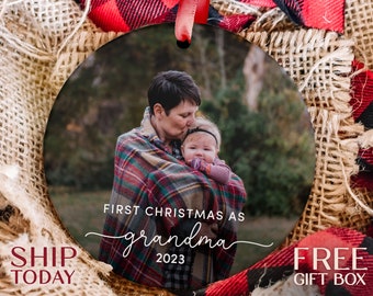 Primera Navidad como adorno de abuela, regalo de adorno fotográfico personalizado para abuela, ascendido a adorno de abuela