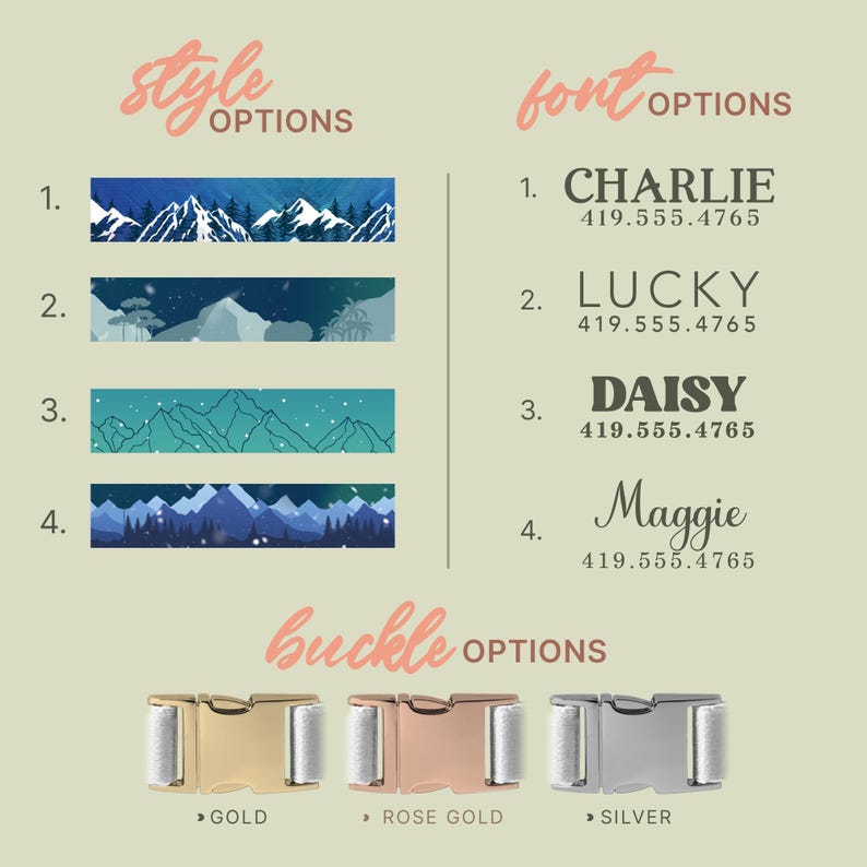 Mountain Dog Collar Leash Set With Personalized Engraved Pet Name - Graphic Dog Collar - Adjustable Dog Collar - Dog Lover Gift (P73) Bild 2