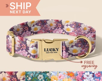 Easter Floral Dog Collar, Easter Vibes Gift For Dog, Personalized Easter Dog Collar WIth Dog Name, Holiday GIft For Dog, (P57)