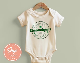 St Patrick's Day Baby Onesies® Brand, Funny Irish Infant Bodysuit, Prone to Shenanigans, Newborn Outfit, Baby Shower Gift, Unisex Clothes