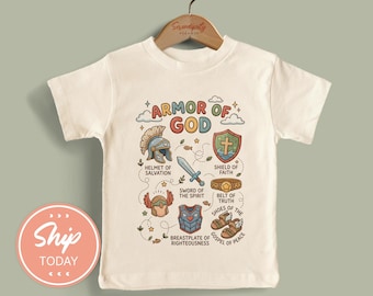 Armor Of God Toddler Shirt: Christian Kids Easter Outfit, Bible Verse Faith Gift For Boys Girls, Sunday School Church Graphic Tee(KA-EAS27)