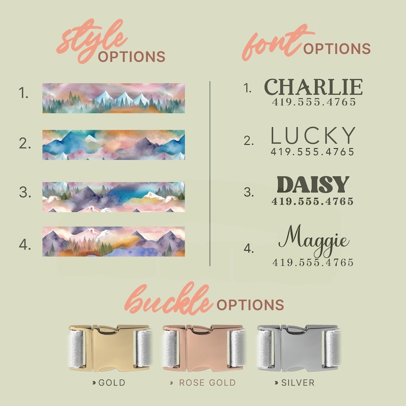 Mountains Dog Collar, Customized Pet Accessories, Adjustable Dog Collar, Personalized Engraved Dog Name, Dog Lover Gift, (P16) image 2