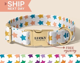 Starry Personalized Dog Collar and Leash, Engraved Dog Name, Collar for Small to Large Dogs, Gift for Dogs, Adjustable Size, (P18)