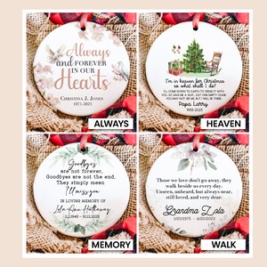 four personalized christmas ornaments with a poem