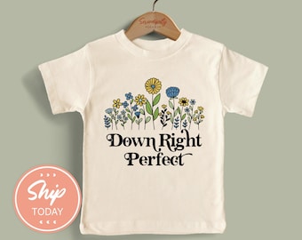 Down Right Perfect Toddler Shirt, Down Syndrome Awareness Kids T-Shirt, Down Syndrome Support Kids Top, Flower Design Kids Shirt, (KA-AUT78)