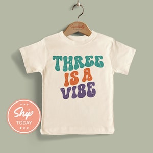 Three is a Vibe Toddler Birthday Shirt, Retro 3rd Birthday Gift, Groovy Third Birthday Outfit, Kids Party Shirt(KA-BIR76)