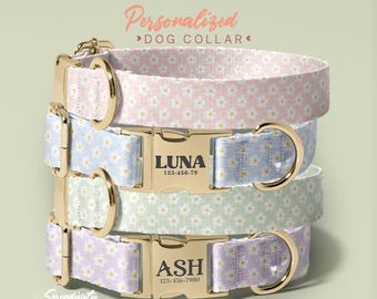 Floral Pattern Personalized Dog Collar With Name Engraving, Custom Engraved Name Dog Collars, Personalized Engraved Name Dog Collar(P215)