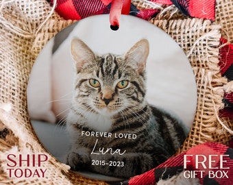 Custom Forever Loved Cat Ornament, Cat Remembrance Gift, Pet Memorial Christmas Decoration, Cat Photo Keepsake