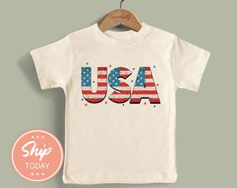 USA Flag Toddler Shirt, July 4th Outfit for Kids, Patriotic Toddler Shirt, Independence Day Shirt, Red White Blue Shirt(KA-JUL11)