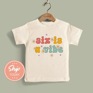 Six Is A Vibe Birthday Toddler Shirt, Retro Style Kids Birthday Outfit, Groovy Birthday Gift for Kids, 6th Birthday Toddler Shirt(KA-BIR59)