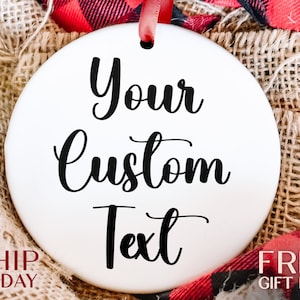 a white ornament with the words your custom text on it