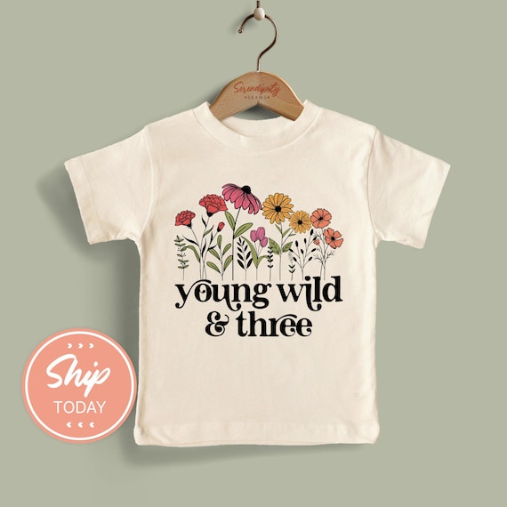 Young Wild And Three Shirt, Floral Birthday Girl Apparel, 3rd Birthday Outfit, Turning 3 Kids Birthday Clothes, (KA-BIR29)