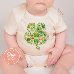 St Patrick's Day Baby Onesies® Brand Shamrock Clover Bodysuit, Irish Lucky Baby Outfit, Cute Green Baby Shower Gift For March 17Th(KA-PAT23)