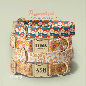 Floral Dog Collar With Personalized Name, Unique Dog Collar For Favorite Dog, Flower Dog Collar With Leash, (P52)