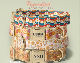 Floral Dog Collar With Personalized Name, Unique Dog Collar For Favorite Dog, Flower Dog Collar With Leash, (P52)