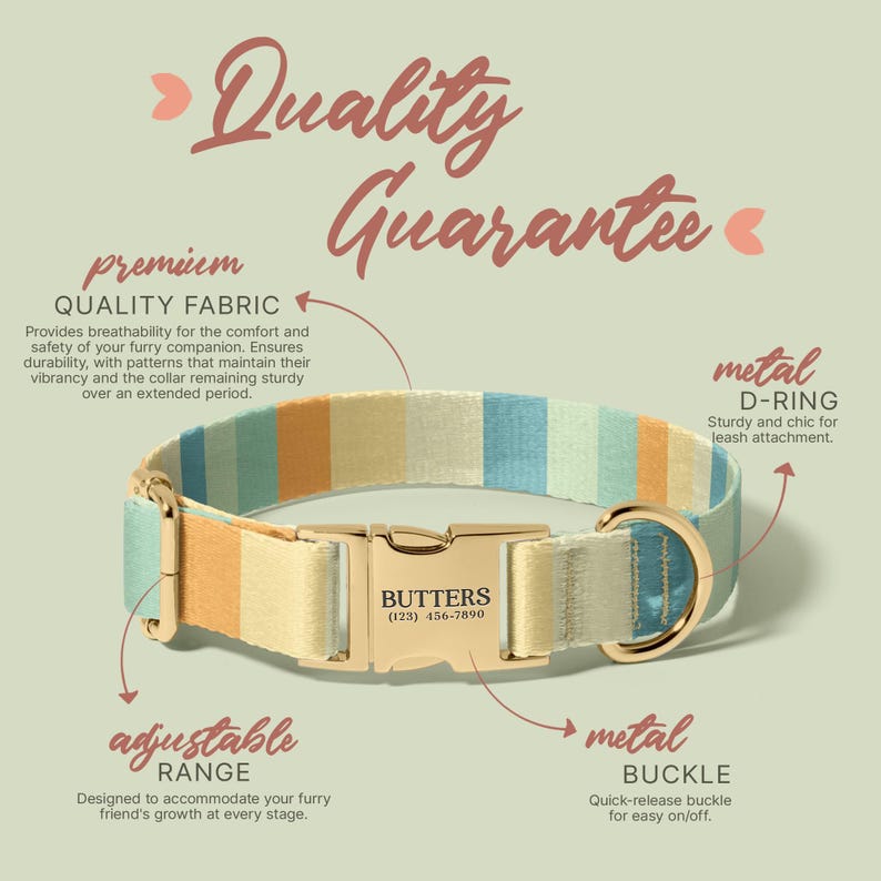 Striped Dog Collar with Name - Personalized Collars for Small Medium Large Dogs - Colorful Pet Collar - Adjustable Size (P97) image 5
