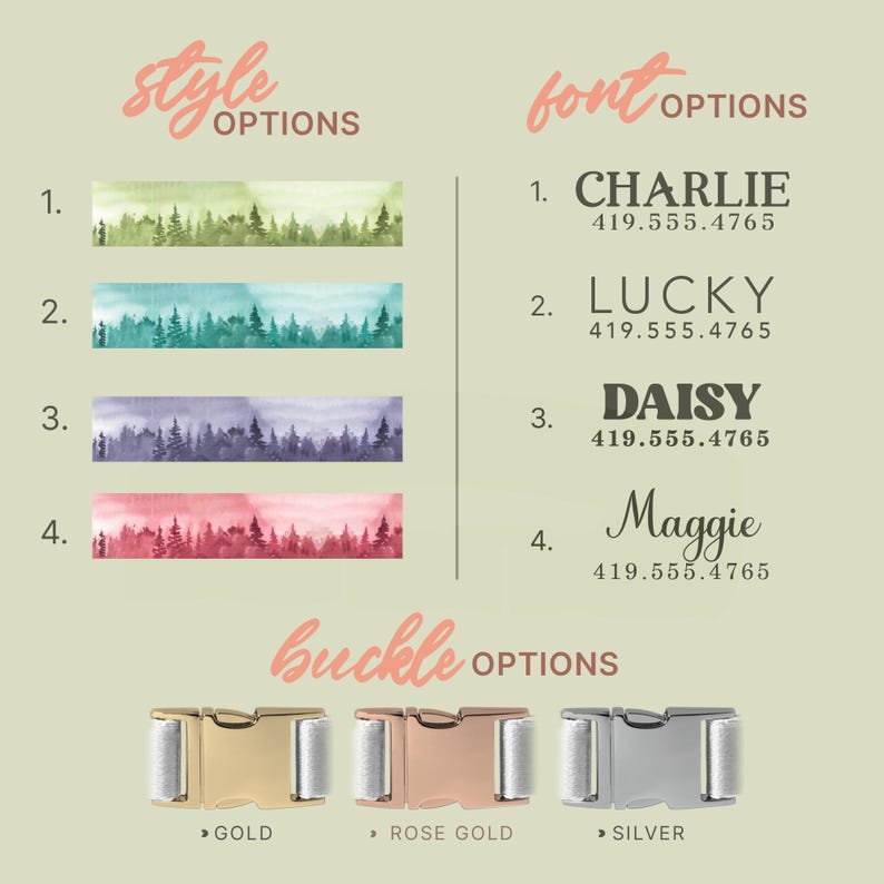 Custom Mountains Dog Collar, Adjustable Dog Collar, For Small to Large Dogs, Personalized Engraved Dog Name, Gifts For Dog Lover, (P15) image 2