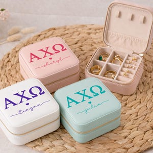 Personalized Sorority Travel Jewelry Box | Gift for Sorority Big & Little Sister | Greek Leather Gift for Sorority (J-9)