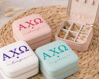 Personalized Sorority Travel Jewelry Box | Gift for Sorority Big & Little Sister | Greek Leather Gift for Sorority (J-9)