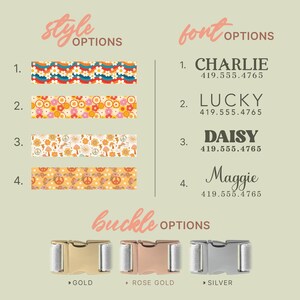 Floral Dog Collar, Adjustable Dog Collar Small to Large Dogs, Female Dog Collar with Name, Rose Dog Collar, Dog Lover Gift, (P11) image 2