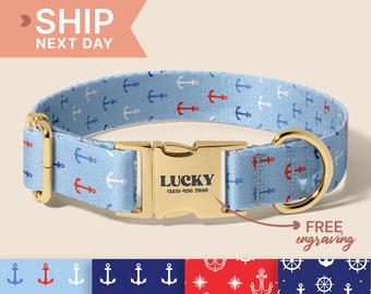 Anchor Dog Collar With Engraved Name, Ship Anchor Gift For Dog Lover, Dog Birthday Present, Unique Gift For Dogs, (P67)