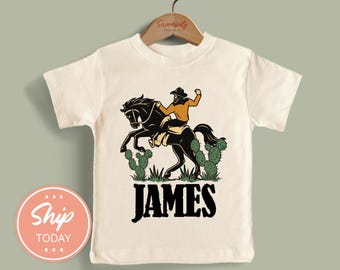 Western Cowboy Personalized Toddler Shirt, Cowgirl Birthday Outfit, Custom Name Kids Tshirt, Horse Riding Shirt for Boys or Girls(KA-TRE59)