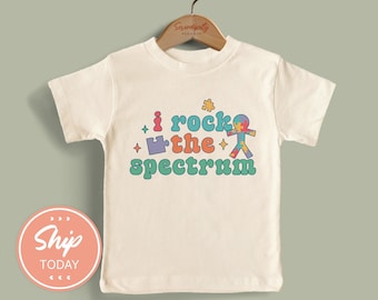 I Rock the Spectrum Toddler T-Shirt, Cute Autism Awareness Tee for Kids, Colorful Puzzle Piece Shirt, Fun Children Tee, (KA-AUT22)