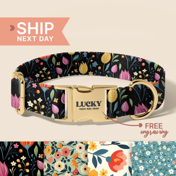 Personalized Floral Dog Collar, Easter Sunday Gift For Dog, Easter Vibes Dog Collar, Easter Egg Hunt Dog Accessories, (P60)