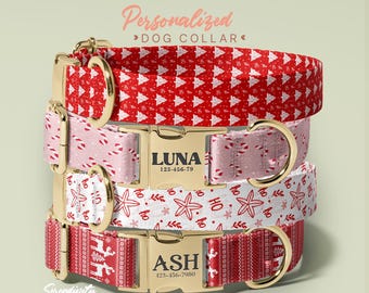 Christmas Reindeer Dog Collar, Christmas Gift For Dog, Puppy Collar, Festive Dog Accessories, Christmas Vibes Dog Collar, (P143)