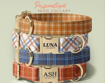 Plaid Dog Collar, Pumpkin Season Dog Collar, Halloween Season Dog