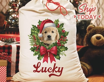 Custom Santa Bag With Dog Name: Personalized Pet Santa Bag, Holiday Gift Bag For Dog Lovers, Cute Christmas Gift For Pet Owners(S-99)