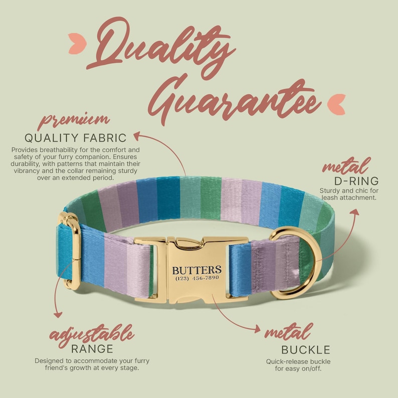 Personalized Striped Dog Collar, Soft & Adjustable, Collars for Small Medium Large Dogs, Colorful Pet Collar, Dog Collar With Name, (P12) image 5