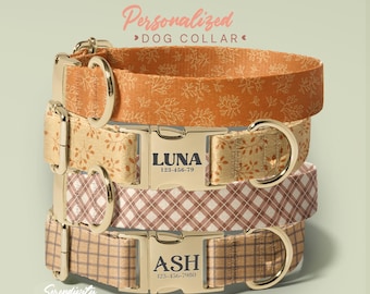 Fall Leaves Dog Collar, Halloween Season Dog Collar, Thanksgiving Dog Collar, Autumn Dog Collar With Leash, (P132)