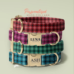Stripe Or Plaid Dog Collar, Engraved Name on Dog Collar, Gift for Dogs, Collar for Small to Large Dogs, (P8)
